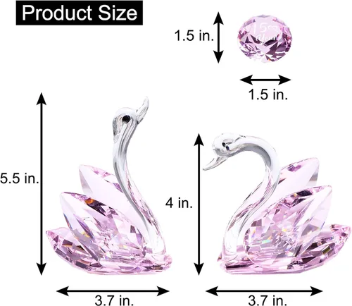 Vista 2 de YWHL Regalos de Cisne de Cristal del 15º Aniversario para Pareja, 15 Años de Aniversario de Boda para Ella Él, Figura de Cisne con Diamante Rosa