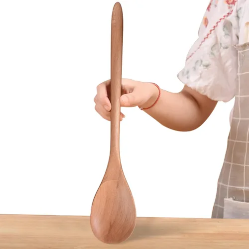Vista 8 de Cuchara de Madera Gigante - Cucharón Grande de Esquina de 17 pulgadas, en Ángulo Recto, Cucharón de Cocina con Mango Largo Cómodo para Servir