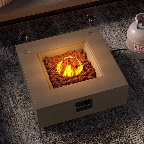 Vista 7 de SUNBURY Mesa de fuego de propano para exteriores de 35 pulgadas, mesa de fuego gris para patio de 50,000 BTU, mesa de fuego cuadrada de gas