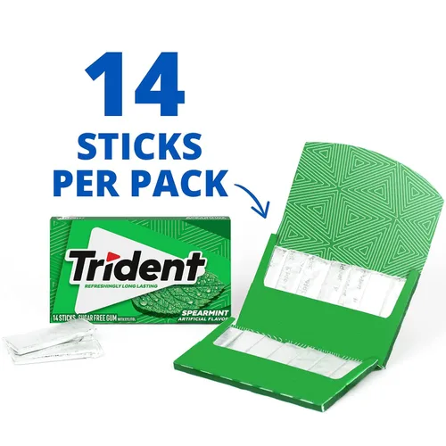 Vista 5 de Trident Goma de mascar de menta verde sin azúcar, 3 paquetes de 14 piezas (42 piezas en total)