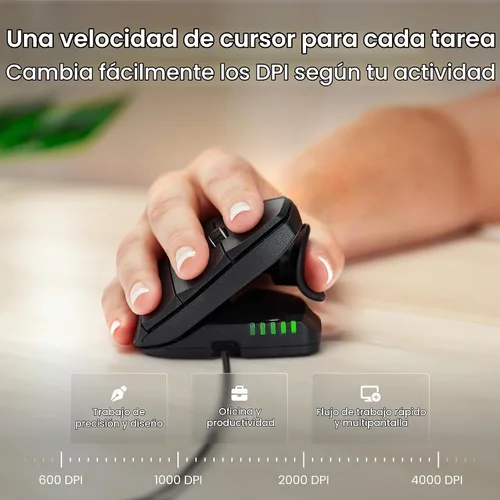 Vista 7 de Contour Unimouse - Ratón vertical ergonómico ajustable de 35° a 70°, ángulo de inclinación de 35° a 70°, 6 botones programables para productividad