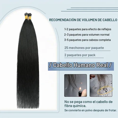 Vista 2 de Sunya - Extensiones de cabello humano con punta en I de 14 pulgadas, color negro azabache, extensiones de cabello humano con punta en I, extensiones