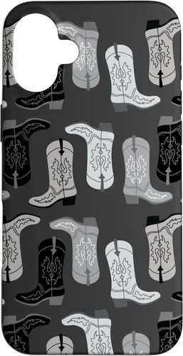 Vista 23 de Cowboy Boot Illustration Preppy Western in Black and White Case for iPhone 17
