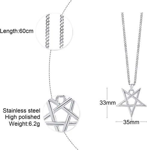Vista 2 de TempBeau Collar con colgante de pentagrama satánico Baphomet Cadena de eslabones de pentáculo invertida hecha a mano, iglesia satanista, punk