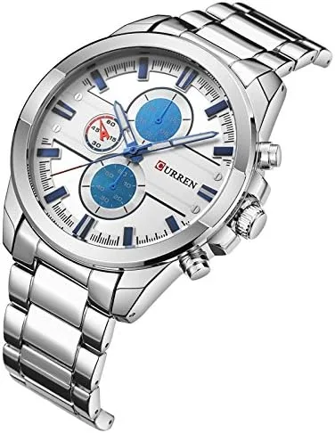 Vista 4 de CURREN 8274 Reloj de cuarzo de lujo para hombre, relojes casuales de moda (azul plateado), plateado, Reloj de cuarzo
