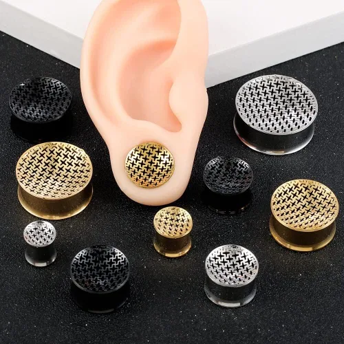 Vista 7 de LADEMAYH 2 tapones para los oídos con diseño de vórtice para agujeros de orejas, doble acampanado de acero inoxidable 316L, aretes dilatadores
