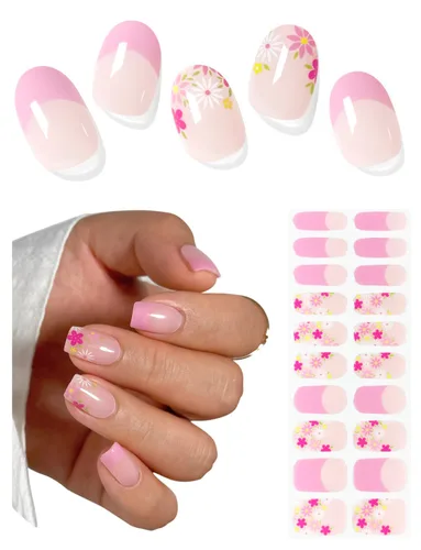 Vista 17 de AutyaMee Tiras de uñas de gel semicuradas (abeja y flor), 20 unidades de envolturas de uñas de gel, calcomanías, rosa nude, calidad de salón