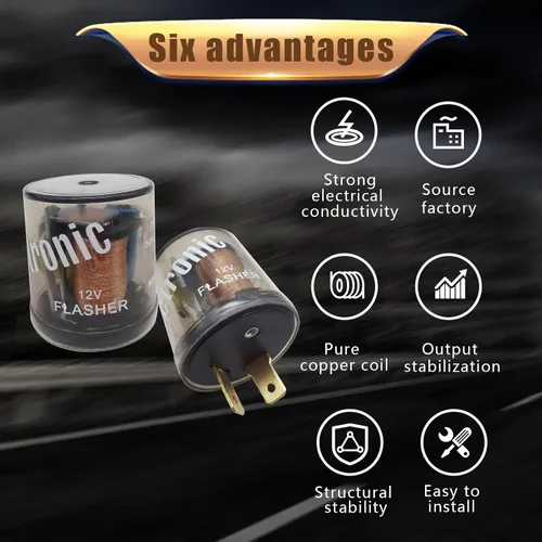 Vista 5 de 2 piezas de relé intermitente de 2 pines para auto, 20A 12V, carcasa redonda transparente, relé intermitente rápido, indicador de señal de giro LED