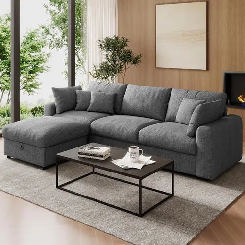 Vista 8 de WorthFurni Sofás seccionales Cloud de 110 pulgadas para sala de estar, sofá modular con asiento profundo, sofá convertible en forma de L con otomana