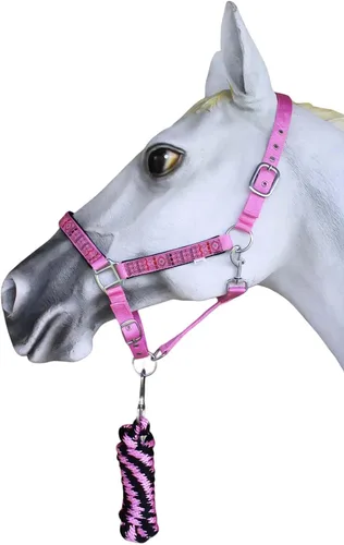 Vista 6 de CHALLENGER Caballo Nylon Neopreno Cómodo Cabestro Ajustable w/Plomo Negro 606204BK