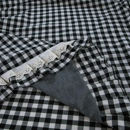 Vista 9 de FADFAY Twin 100% Washed Cotton Black & White Gingham Ruffle Duvet Cover Set Soft, Breathable, Crisp, Hidden Zipper Closure, 8 Corner Ties
