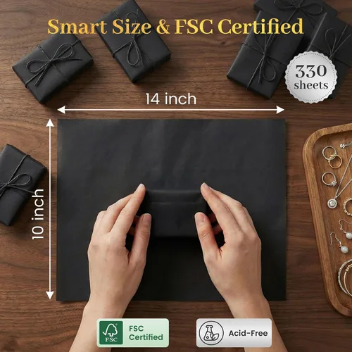 Vista 4 de Koogel 330 hojas de papel de seda a granel, 14 x 10 pulgadas, papel de seda negro para envolver regalos para bodas, cumpleaños, manualidades