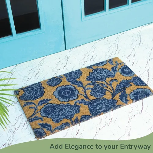 Vista 6 de Tapete para puerta de fibra de coco con estampado floral con respaldo de PVC antideslizante, tapete para interiores y exteriores para decoración