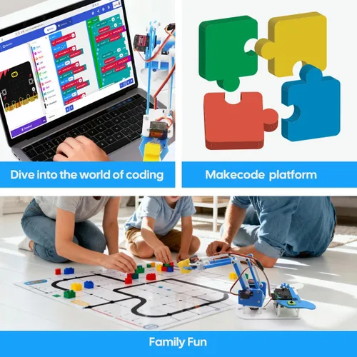 Vista 5 de Microbit Kit de brazo robótico inteligente, kit de construcción de brazo mecánico programable 4DF para fabricantes y entusiastas de STEM