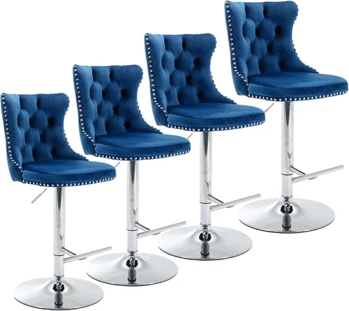 Vista 33 de Aoowow Juego de 2 taburetes de bar giratorios ajustables con parte trasera de terciopelo copetudo, sillas de bar modernas tapizadas con cabeza