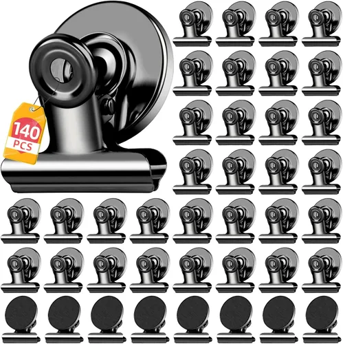 Vista 17 de 20 unidades de clips magnéticos, imanes para nevera, imanes para refrigerador, clips magnéticos negros para pizarra, imanes de clip