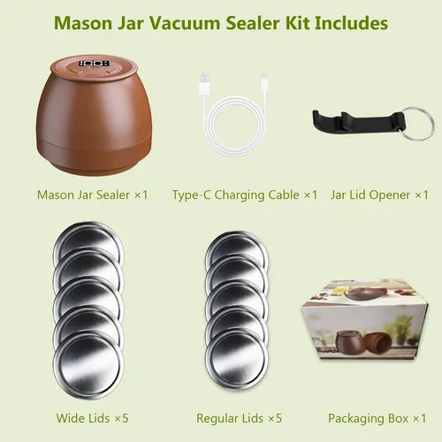 Vista 7 de FUTUREZEN Sellador al vacío eléctrico para tarros Mason para boca regular/ancha, marrón