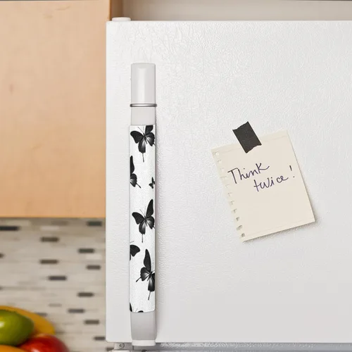 Vista 4 de Juego de 2 cubiertas para manija de puerta de refrigerador con patrón de mariposa negra, cubiertas para manija de cocina, protector