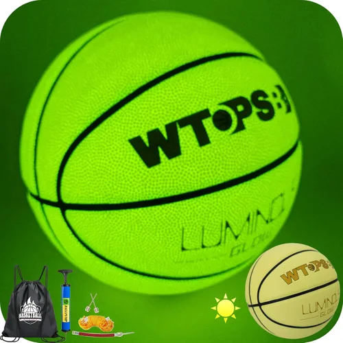 Vista 6 de Balón de baloncesto que brilla en la oscuridad azul, balón de baloncesto luminoso y genial con bomba y bolsa, para interiores y exteriores, de cuero