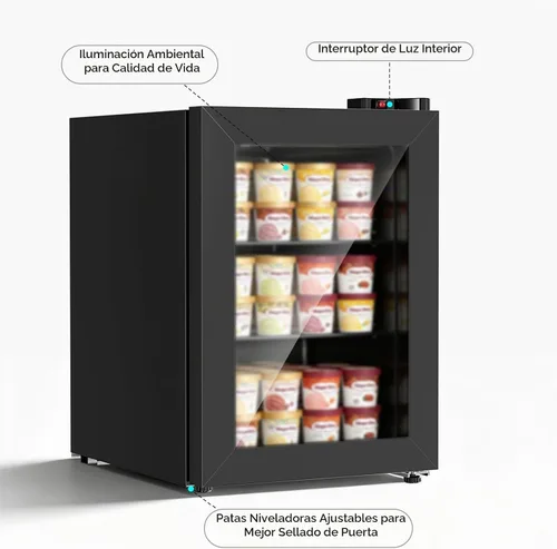 Vista 5 de COWSAR Mini congelador vertical, 2.2 pies cúbicos de pantalla compacta con puerta de cristal, 7 ajustes de temperatura ajustables (-1 a -14℉)