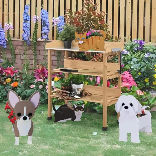 Vista 6 de Macetero de flores para perros, regalos para mujeres, bonitas macetas de PVC para perros, macetas para interiores y exteriores, maceta de jardín