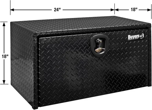 Vista 5 de Buyers Products 1725100 - Caja de herramientas de aluminio para debajo del chasis de camión con estriado de diamante negro, 18 x 18 x 24 pulgadas