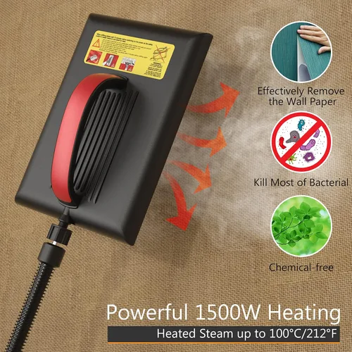 Vista 2 de Goplus Limpiador de papel pintado vaporizador sin químicos para eliminación de papel tapiz con manguera de 10 pies y placa de vapor grande