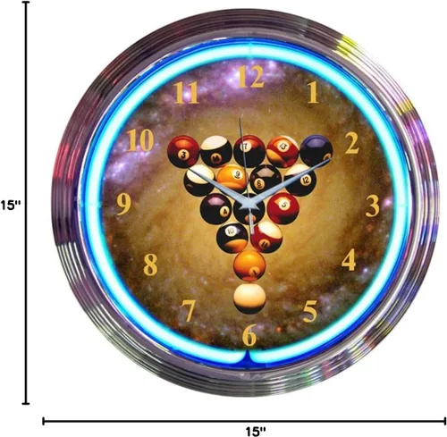 Vista 2 de Neonetics Reloj de pared de neón con bolas espaciales para bar y sala de juegos, 15 pulgadas