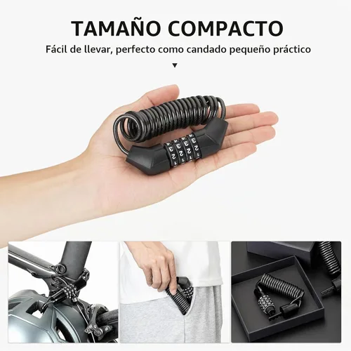 Vista 4 de ROCKBROS Cerradura de casco de motocicleta con bloqueo de cable retráctil de 4 dígitos para bicicletas, cochecitos, equipaje