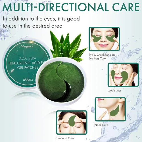 Vista 7 de 60 parches de gel coreano con colágeno y aloe vera para debajo de los ojos, tratamiento para ojos hinchados, ojeras, almohadillas antiarrugas