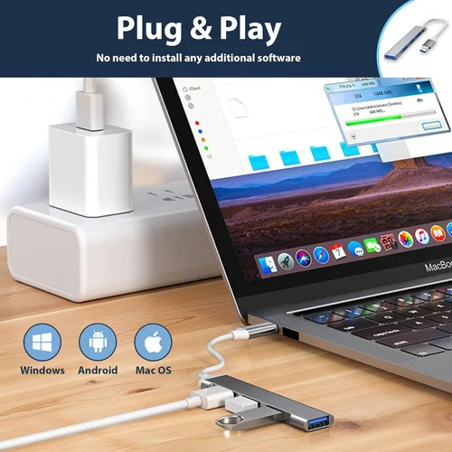 Vista 5 de Adaptador multipuerto USB Hub de 4 puertos USB Splitter USB Expander para laptop, Xbox, unidad flash, disco duro, consola, impresora, cámara