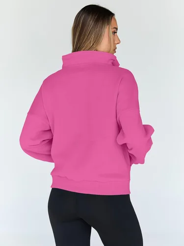 Vista 4 de Trendy Queen - Sudaderas con medio cierrey capucha de gran tamaño, comoda, extragrande, para otoño, Y2K, ropa de invierno, 2024