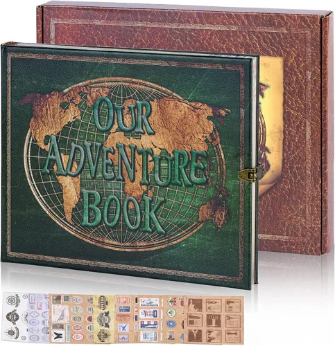 Vista 9 de Nuestro libro de aventuras hecho a mano de 11.92 x 7.62 pulgadas encuadernado en cuero con 80 páginas, letras en relieve, inspirado en 'Up', ideal