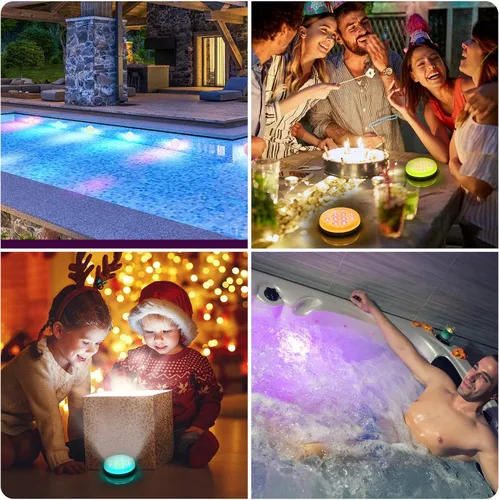 Vista 9 de Luces de piscina, luces LED sumergibles recargables con control remoto, imán integrado, 16 luces flotantes que cambian de color, luces subacuáticas