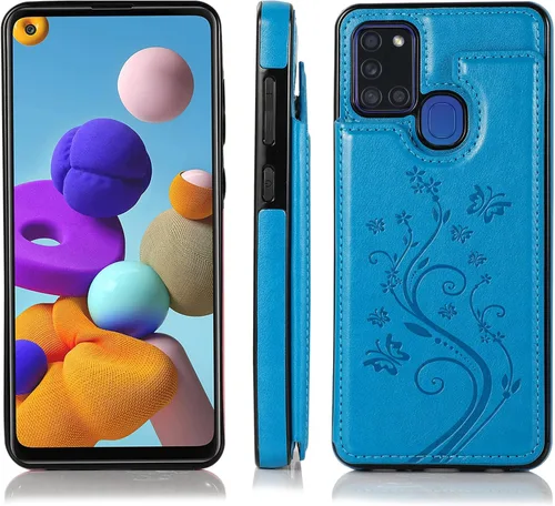 Vista 4 de Asuwish Funda de teléfono para Samsung Galaxy A21S con protector de pantalla de vidrio templado y tarjetero con soporte para tarjetero, accesorios