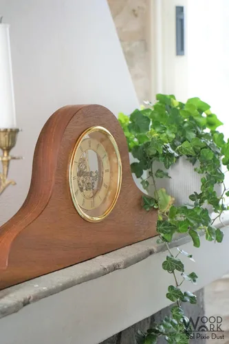 Vista 4 de Wooden Mantel Clock - Shelf Clock - Skeleton Clock Face - Solid Iroko Wood - Fireplace Clock - Moving Gears - Table Clock - Room Decor