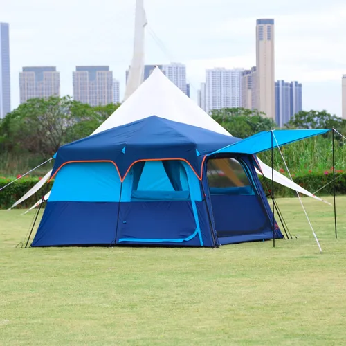 Vista 7 de KTT Extra Large Tent 8-10-12-14 Person(A),Family Cabin Tents,2 Rooms,3 Doors and 3 Windows with Mesh,Straight Wall,Waterproof,Double Layer,Big Tent