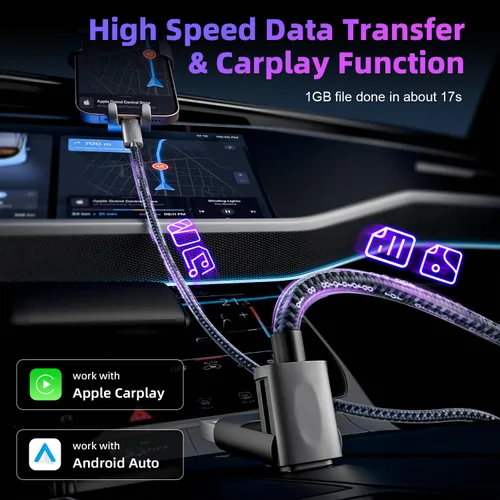 Vista 4 de Cable de carga de 240W 4 en 1, cable de carga rápida USB C a Lightning, cable trenzado USB a USB C, cable de carga múltiple esencial para viajes