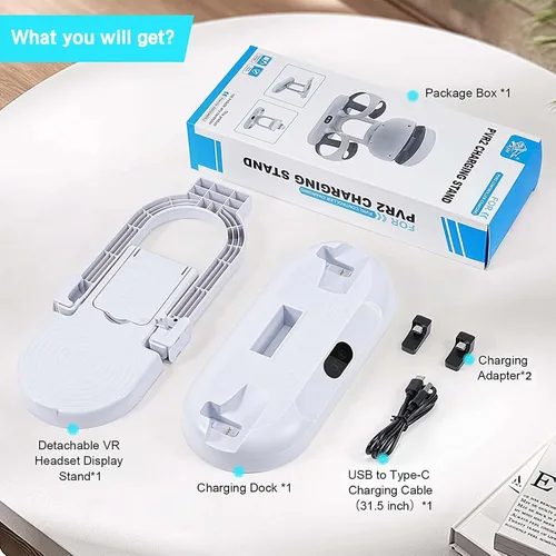 Vista 8 de Base de carga de controlador para PS5 VR2, estación de carga PSVR 2 con soporte de auriculares VR, cargador de controlador PS VR2 con indicador LED