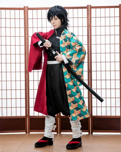 Vista 4 de Nuoqi Zentisu Tanjiro Cosplay - Disfraz de Giyuu Tomioka para adultos, disfraz de anime Shinobu para Halloween
