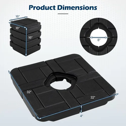 Vista 6 de Giantex Base de sombrilla de patio de 4 piezas, soporte voladizo resistente de 178 libras con boquillas de agua y arena fáciles de llenar, placas