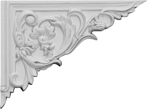 Vista 6 de Ekena Millwork SB08X06FL-L Flower, Brackets de escalera izquierda, 8 5/8"A x 6 1/4"Al x 5/8"P, encerado