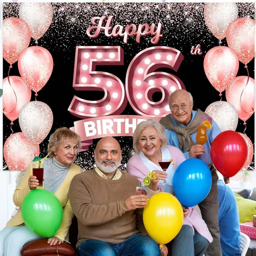 Vista 124 de Cartel de feliz cumpleaños décimo oro rosa, telón de fondo, saludos a 10 años, globos de confeti, decoración temática para niñas de 10 años