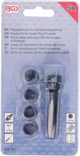 Vista 4 de Kit de reparación de rosca de bujía M10 x 1.00 HSS thread cutter M12 x 1.0, length 65 mm, external hexagon drive SW 13 mm, 4 inserts, lengths
