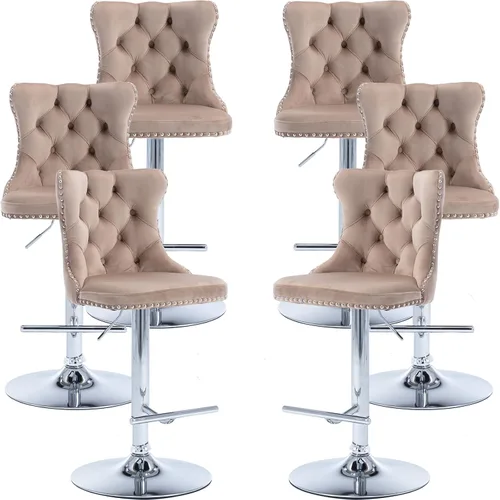 Vista 62 de Juego de 2 taburetes de bar modernos de terciopelo para mostrador, taburetes de bar giratorios ajustables con respaldo, sillas de isla de cocina
