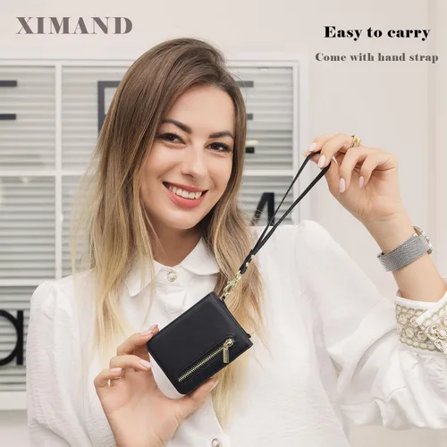 Vista 3 de Funda de lujo con cremallera para Samsung Galaxy Z Flip 3, con función atril, tarjetero ajustable, correa cruzada ajustable, funda con tapa a