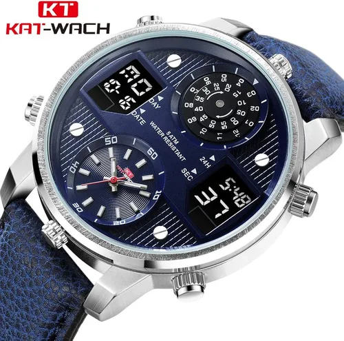 Vista 2 de KAT-WACH Relojes casuales para hombre reloj de cara grande para hombre 1969in reloj tres tiempos caja azul reloj impermeable 5ATM pantalla analógica