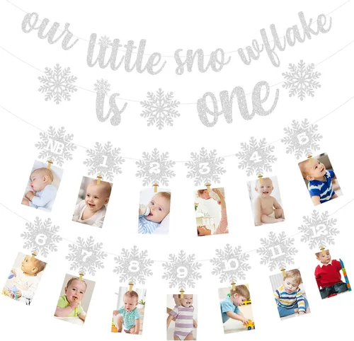 Vista 11 de Cartel de fotos de Navidad para el primer cumpleaños, pancarta de fotos con purpurina para recién nacidos a 12 meses, fotografía de hitos mensuales