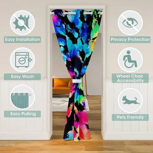 Vista 3 de Erosebridal Cortina de puerta de teñido anudado, cortina opaca bohemia, cortina exótica abstracta en espiral, elegante cortina hippie para puerta