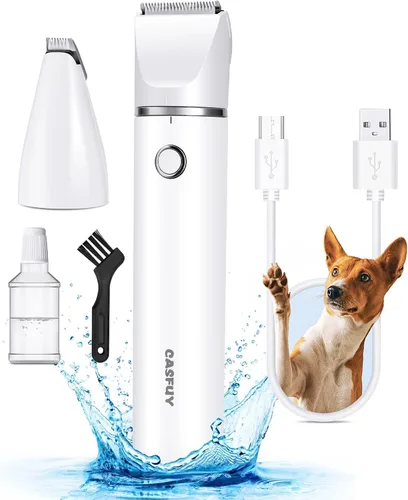 Vista 10 de Casfuy - Cortador de pelo inalámbrico para patas de perro, cortaúñas de ruido bajo para perros pequeños con cuchillas dobles, USB recargable Negro